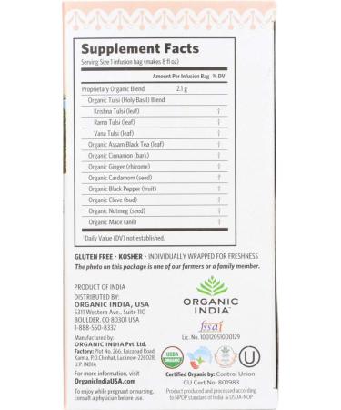 Organic India Tulsi Masala Chai - 18 Infusion Bags (1.33 oz) - Herbal Wellness Tea - Buy Online on GoSupps.com