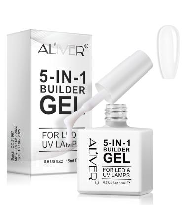 5 in 1 Nail Builder Gel 15ml White Builder Gel for Nails Builder Base Strengthening Gel UV/LED Nail Polish Coat for For Nail Extensions Repair Reinforcement Nail Art Design