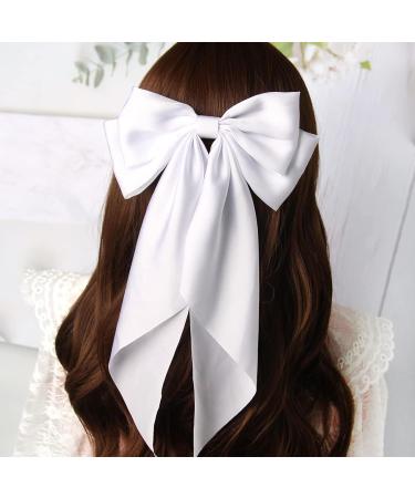 Elegant White Hair Bow in French Ribbonsatin Large Secure Clip Versatile Accessory for Women and Girls - Buy Online on GoSupps.com