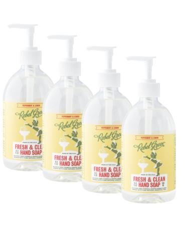 Rebel Green Fresh and Clean Liquid Hand Soap Natural Sulfate-Free and Hypoallergenic Gel Hand Soap - Peppermint & Lemon 16 Ounce Pump Bottles Pack of 4 16.9 Fl Oz (Pack of 4)