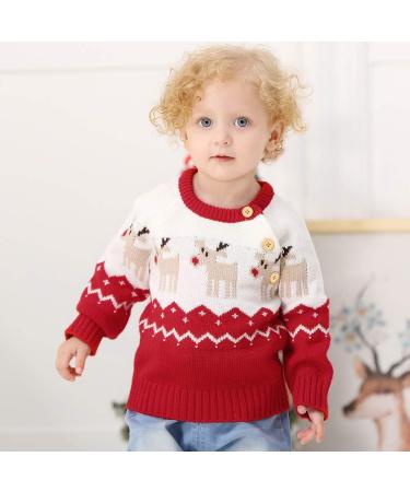 Mimixiong Baby Christmas Reindeer Sweater - Red Knitted Long Sleeve Outfit (0-6 Months) - Buy Online on GoSupps.com