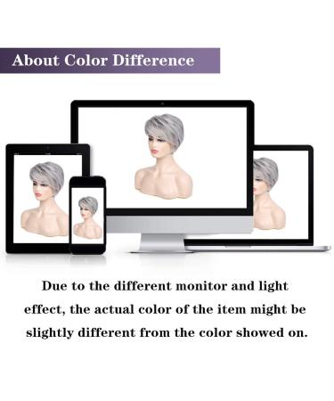 Beweig Short Grey Wig for White Women - Layered Silver Gray Wig with Bangs | Synthetic Hair Replacement - Buy Online on GoSupps.com