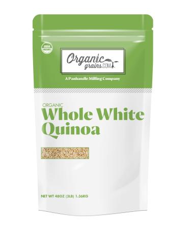 Organic Grains White Organic Quinoa - 3 lbs. (48 oz.) - Whole Grain Non GMO & Vegan - Natural White Quinoa Organic Ancient Grain for Pasta and Rice Substitutes