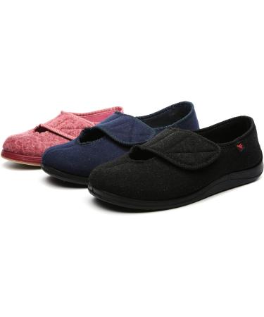 ZHENSI Women's Adjustable Diabetic Slippers - Wide Swollen Feet Shoes with Memory Foam for Elderly - Non-Slip Flat (9.5, Pink) - Buy Online on GoSupps.com