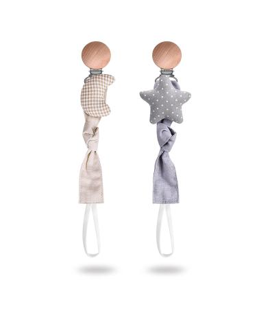 Paperkiddo 2pcs Pacifier Chain for Boys & Girls - Nickel-Free Clips 22cm Musselin - Moon & Stars Design - Buy Online on GoSupps.com