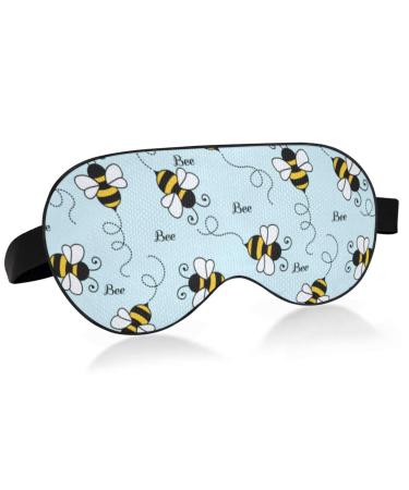 Sleep Mask Light Blocking Bee Pattern Eye Mask for Sleeping with Adjustable Strap Blue Soft Lightweight Eye Cover Blindfold for Men Women Work Travel Naps
