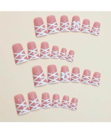 Buy 24Pcs Duck Shape Glossy Press on Nails - Medium Pink Full Cover Acrylic with Bow Designs | Reusable Fake Nails for Women & Girls - Buy Online on GoSupps.com