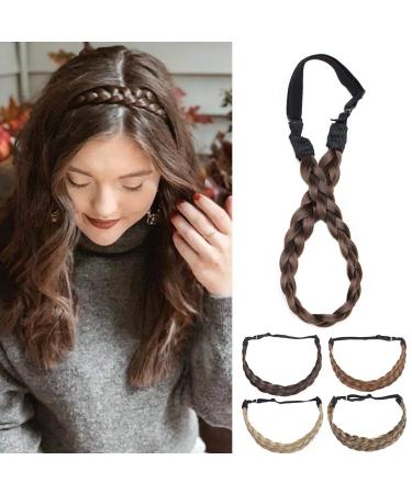 Braided Headband Hair 3 Strands Synthetic Hairpiece Classic Chunky Wide Thick Plaited Braids Elastic Headband Women Hair Extension Real Natural Look Samll Size Chocelate Brown mix Aubrun
