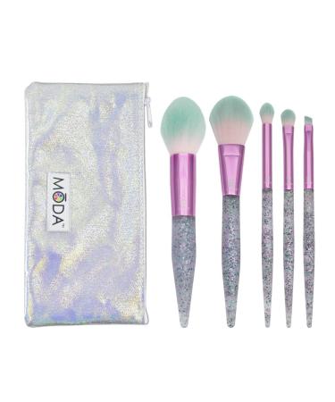 Moda Royal & Langnickel BMD-GBSET6PK glitter bomb complete make-up brush set with bag pointed powder blush wrinkles eyeshadow and line brush pink 6 pieces