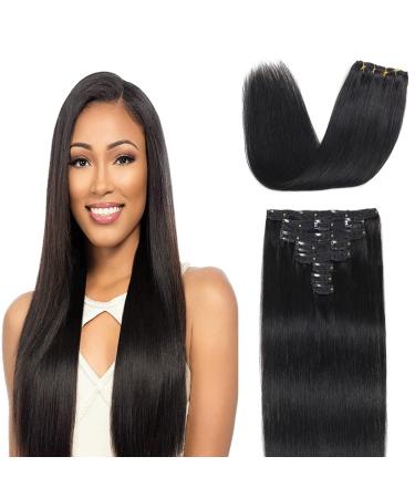Clip in Hair Extensions Real Human Hair 8 Pieces Straight Real Remy Human Hair Full Head Human Hair Extensions Clip in Double Weft Real Remy Hair (18 Inch 1B Natural Black) 18 Inch #1B Natural Black