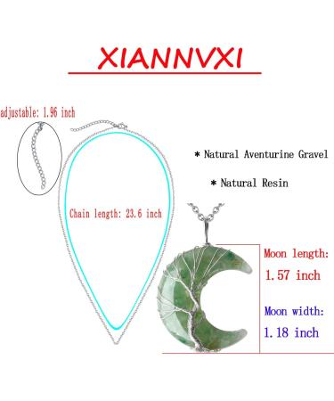 XIANNVXI Crystal Crescent Moon Necklace - Tree of Life Aventurine Pendant for Women - Buy Online on GoSupps.com