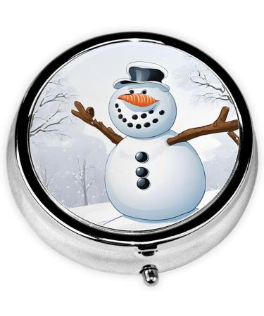 Merry Christmas Snowman Round Pill Box - 3 Compartment Portable Travel Medicine Organizer for Vitamins & Tablets - Buy Online on GoSupps.com