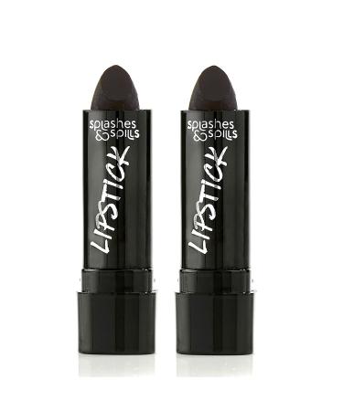 splashes & spills Vivid Black Lipstick - 2 Pack - Bold Translucent No Sheen Lip Color With Matte Finish - Makeup and Cosmetics Midnight Black