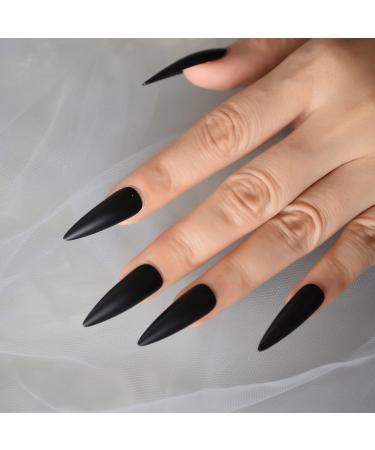 24pcs Extra Long Matte Black False Nails - Full Coverage Reusable & Long Lasting - International Shipping Available - Buy Online on GoSupps.com