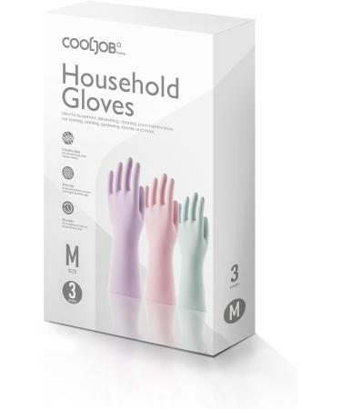 Cool Job Reusable Household Gloves - 3 Pairs Fragrant Rubber Non-Slip & Waterproof Long Sleeve Kitchen & Cleaning - Size M (Purple Rose Sage) - Buy Online on GoSupps.com