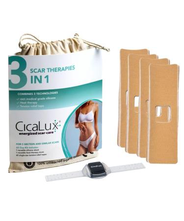 CicaLux Scar Treatment for Surgical Scars - Triple Action Heat Pressure & Hydration Treatment for Old & New Scars - Silicone Scar Tape for Tummy Tuck - C Section Recovery Must Haves - 60 Day Supply