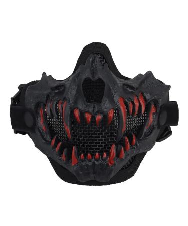 Airsoft Half Face Skull Masks Tactical Face with Ear Protection Mesh Mask for Halloween Cosplay Paintball CS Hunting Cosply Black-Red standard