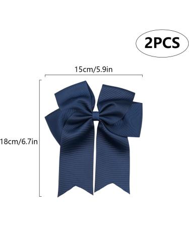 2 Pack 6 inch Bow Hair Clips Large Hair Bow Hair Barrette Clips for Women Girls Dark Blue Hair Bows - Buy Online on GoSupps.com