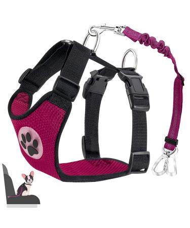 Eyin dog harness with safety belt for car 2 carabin hooks-combined with seat belt buckle child safety seat or trunk adjustable breathable dishes (pink m) rosarot m