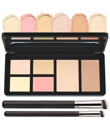 Concealer Contour Palette 6 In 1 Contouring Foundation Highlighting Makeup Palette Kit Waterproof&Long-Lasting Products Pallet Color Corrector Cream for Dark Circles Blemish With 2 Packs Brush(#02) 1 Ounce (Pack of 1) 02#