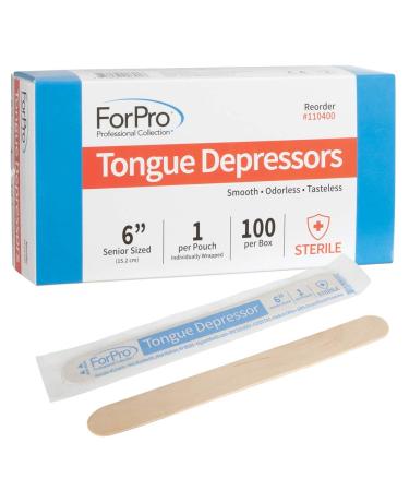 ForPro Professional Collection Senior Tongue Depressors, Large Wax Applicator Sticks, 6" Senior Sized, Sterile, Individually-Wrapped, 100-Count" X-Large (Pack of 1)