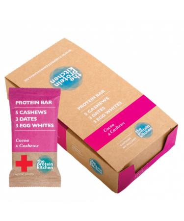 The Protein Kitchen 100% Natural Protein Bars (12 x 55g) - No Added Sugar Nutritional Protein Bars - Cashews & Cocoa - Egg Whites from Free Range Chickens Low Calorie Protein Bars Snack Bars