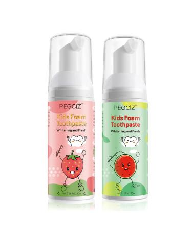 Foam Toothpaste Kids Toddler Anti-Cavity with Low Fluoride Baking Soda Toothpaste 360 Care for Mouth for Kids Age for 3 and Up Strawberry & Watermelon Fruity Mix Pack