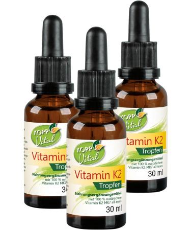 Kopp Vital Vegan Vitamin K2 Drops | 3 x 30 ml | High Bioavailability | 99.5% All-Trans | Soy-Free | Pharmacy Quality - Buy Online on GoSupps.com