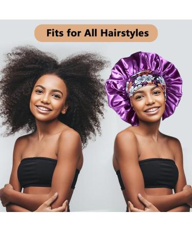 3PCS Satin Bonnets for Black Women - XL Hair Bonnets for Sleeping Braids & Curly Hair - C-Black, Teal, Purple - Buy Online on GoSupps.com