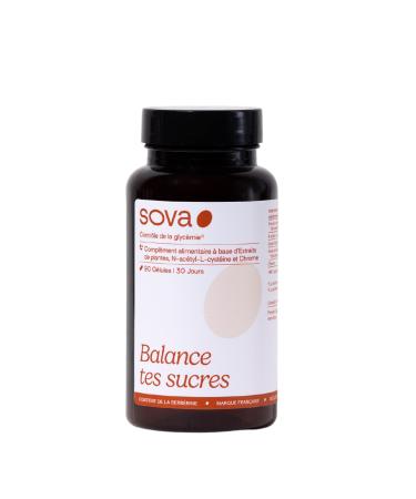 SOVA - Balance Your Sugars - Food Supplement - Blood Glucose Control - Based On Plant Extract, N-Acetyl-L-Cysteine ??& Chromium - Made In France - 90 Capsules