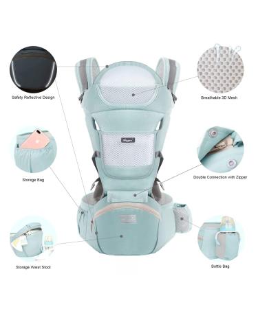 Leapbeast Baby Carrier - All-in-One Ergonomic Hip Seat for Newborns & Toddlers (3.5-15.5 kg) - Cotton Light & Breathable - Adjustable Green Design - Buy Online on GoSupps.com