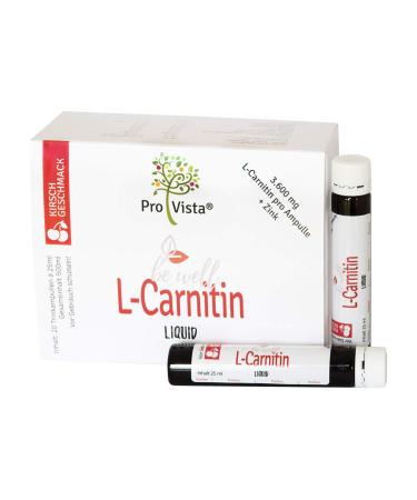 ProVista L-Carnitine Liquid Ampoules - 3600mg Carnitine per Ampoule plus Zinc Cherry 2 x 500ml (40 x 25ml)