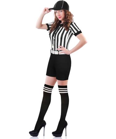 Didaey 5 Pcs Women Referee Costume Set - Romper Jumpsuits, Belt, Hat, Whistle, Long Socks - Yellow Penalty Flags - Small - Buy Online on GoSupps.com