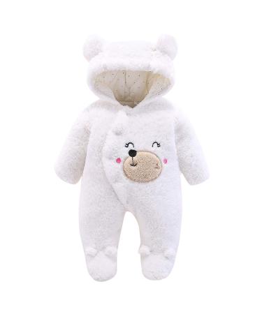 Eurobuy Newborn Cartoon Bear Snowsuit Baby Infant Winter Thick Snowsuit Coat Footed Romper Front Snaps Warm Jumpsuit for Baby Girl Boy White 9-12 Months