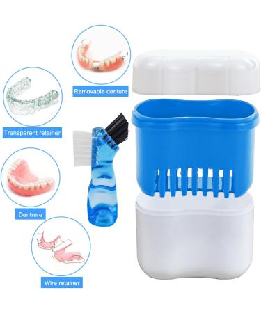 Keedolla Denture Boxes with Cleaning Brush Denture Retainer Case Denture Bath Cleaning Soaking Cup Mouth Guard Holder Case Holder - Blue - Buy Online on GoSupps.com