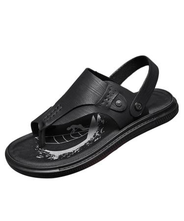 Summer Orthopedic Beach Sandals Mens Vintage PU Slip Resistant Bunion Corrector Flip Flops Spring Comfy Soft Hallux Valgus Walking Slippers for Arch of Foot/Heel Pain 9.5 Black
