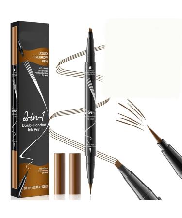 2-In-1 Dual-Ended Eyebrow Pen 4-Tip Microblading Eyebrow Pen Waterproof Liquid Eyebrow Pen 3D Waterproof Eyebrow Pencil Creates Natural Brows Light Brown