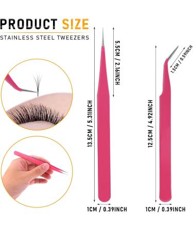 Sibba Eyelash Tweezers Set - 2 Stainless Steel Precision Tools with Straight & Curved Tips for Eyelash Extensions - Pink - Buy Online on GoSupps.com