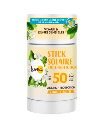 LOVEA - Sun Stick SPF 50 - High Protection for Face & Sensitive Areas - Monoï De Tahiti - UVA/UVB Protection - Invisible & Water-Resistant Finish - Vegan - Made in France - 40 g