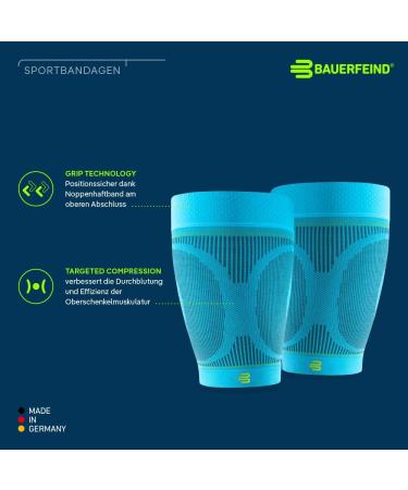 Bauerfeind Compression Skylight Volume Sports Sleeves - Unisex Upper Leg Support for Ball & Endurance Sports - Strengthen Thigh Muscles (1 Pair XL) - Buy Online on GoSupps.com
