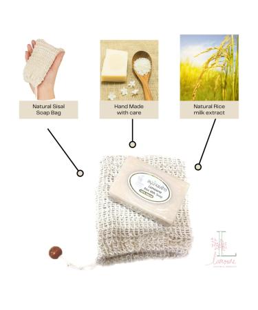 Herbal Rice Milk Soap with Natural Exfoliating Bag | Organic Moisturizing Soap Bar 3.5oz - Collagen & Vitamin E | Made in Thailand - Buy Online on GoSupps.com
