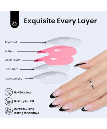 Beetles Press On Nails - 30 Pcs Medium Almond Black French Fake Nails Kit | Quick-Drying Glue & File | DIY Home Salon | Perfect Gifts for Her - Buy Online on GoSupps.com