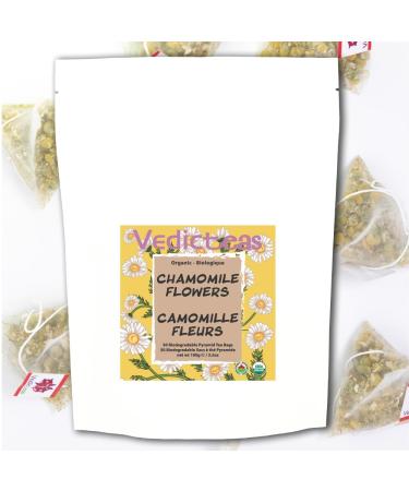 Chamomile Flowers Organic Herbal Tea Caffeine Free Whole Leaf Eco Conscious Tea Bags Bulk Biodegradable All Natural 50 PYRAMID TEA BAGS