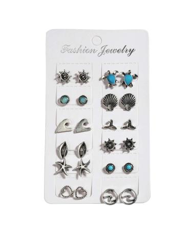 Feylie earrings 12 pairs mixed for turtle naval esters for shell earplug set attractive boho strand earrings jewelry decor gift for whom