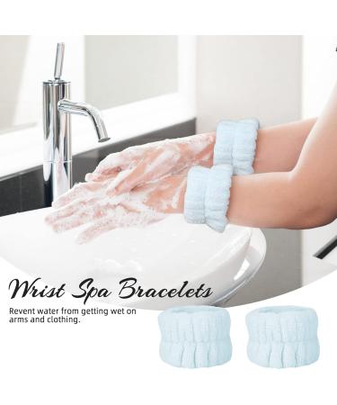 Spa Headband for Women - Puffy Makeup Headband with Wristbands - Blue Terry Cloth Fabric - Facial Skincare Hair Wrap - Buy Online on GoSupps.com