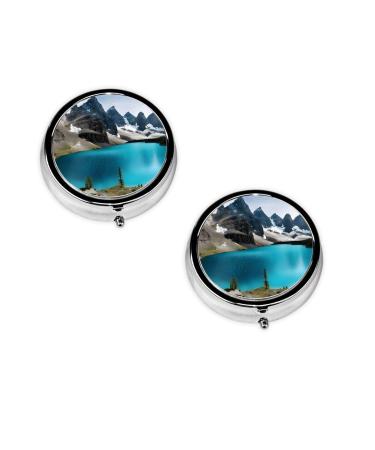 Rocky Mountain Printed Mini Round Pill Box Pill Box 3 Compartment Medicine Pill Case Pill Organizer Travel Pillbox Portable Pill Box for Pocket Home Office Use