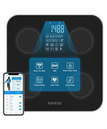 Kainkript scale for body weight: body fat scale BMI scale bathroom scale for heart rate water muscle accurate large LCD body composition scale APP analyzer fat measurement device 400lb bluetooth scale