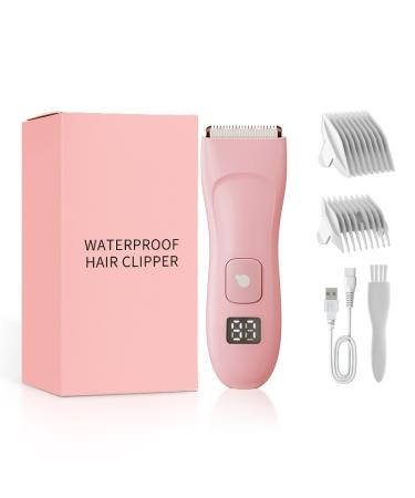Bikini Trimmer for Women Electric Lady Trimmer Body Hair Trimmer Rechargeable Hair Clipper for Arms Legs Underarms Pubic Hair Trimmer for Men & Women Waterproof & LED Display Pink