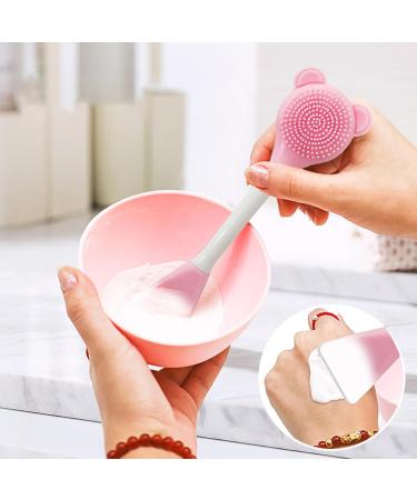 Pink Silicone Facial Cream Spatula & Double Head Mask Brush - Skincare Applicator Tool for Creams & Masks - Buy Online on GoSupps.com