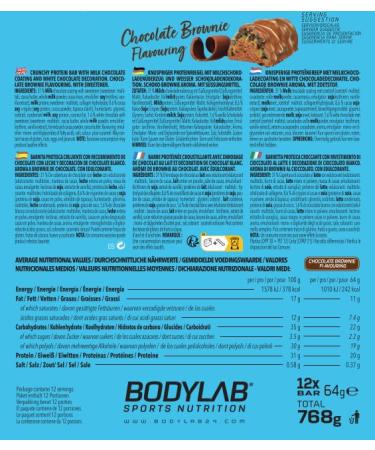 BODYLAB24 Crunchy Protein Bar Schoko Brownie - 12 x 64g | High Protein Low Sugar | 20g Protein Per Bar | Delicious Chocolate Coating - Buy Online on GoSupps.com
